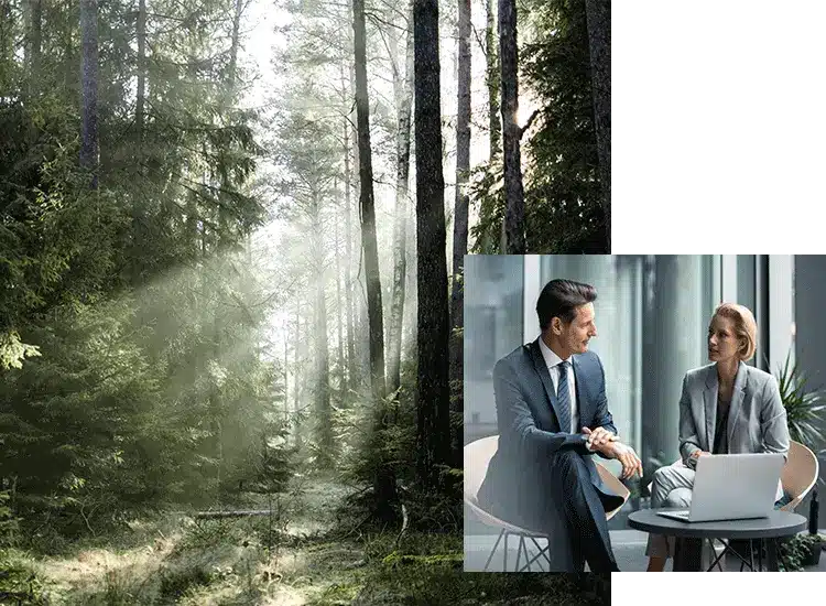 Mann und Frau im Gespräch und ein Wald